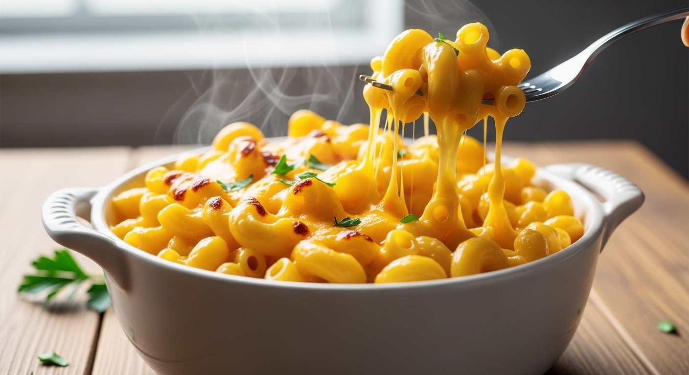 Appetizing thumbnail of homemade 3-cheese mac and cheese.