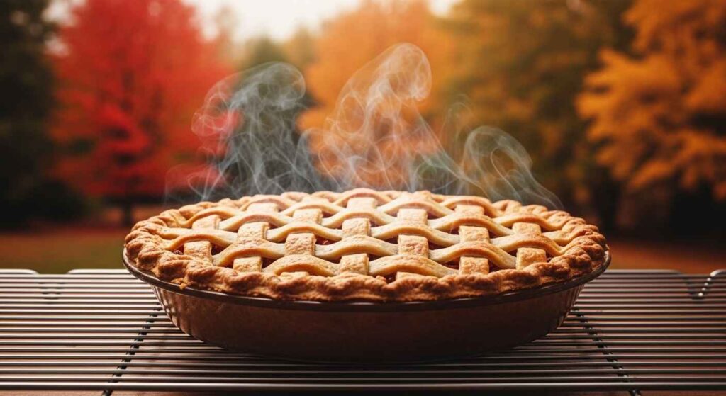 Homemade apple pie with lattice crust.