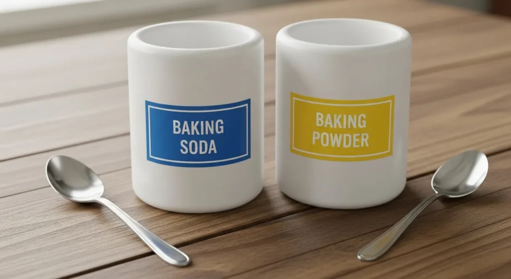 Comparison of baking soda and baking powder containers