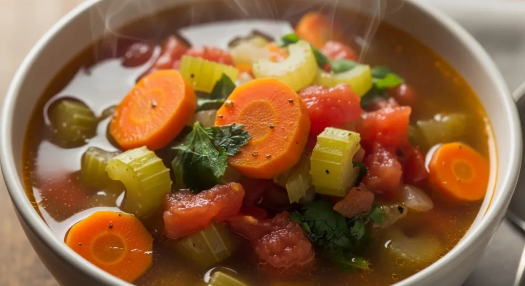 vegetable soup in bowl for freezing.