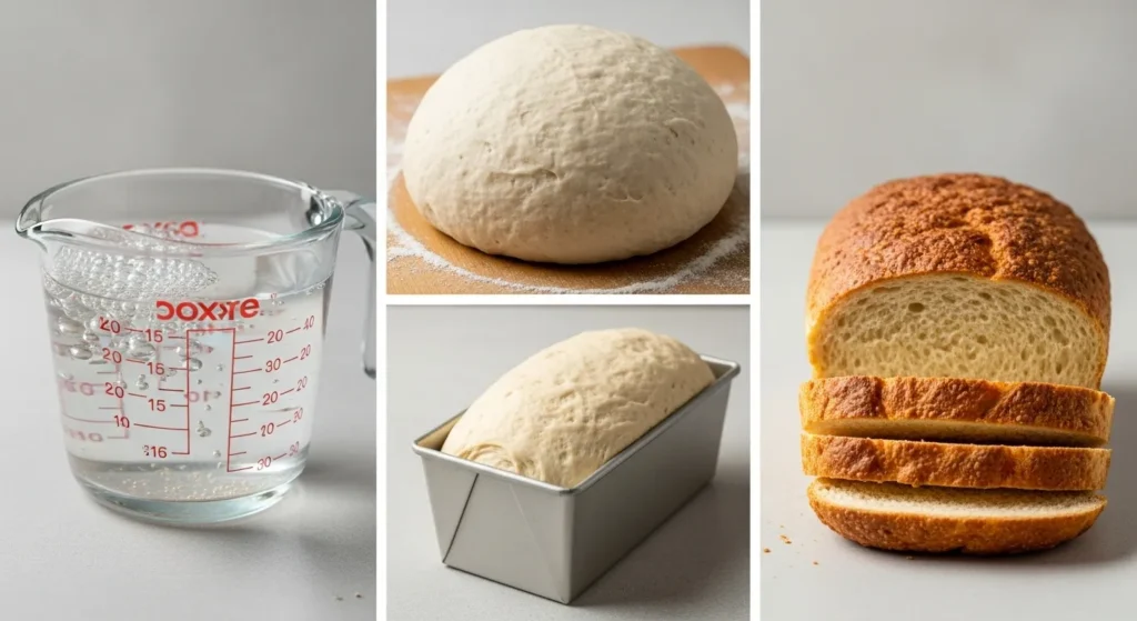 Numbered steps of making yeast bread with fermentation.
