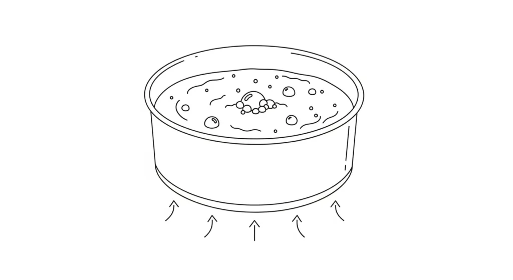 Illustration of cake batter rising in oven due to leavening agents