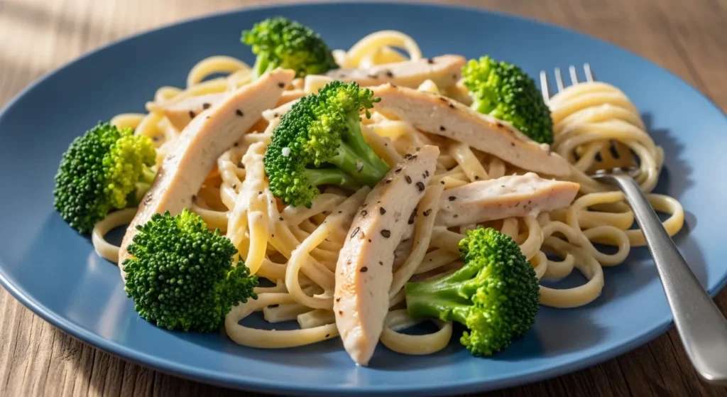 Easy chicken alfredo with vegetables.