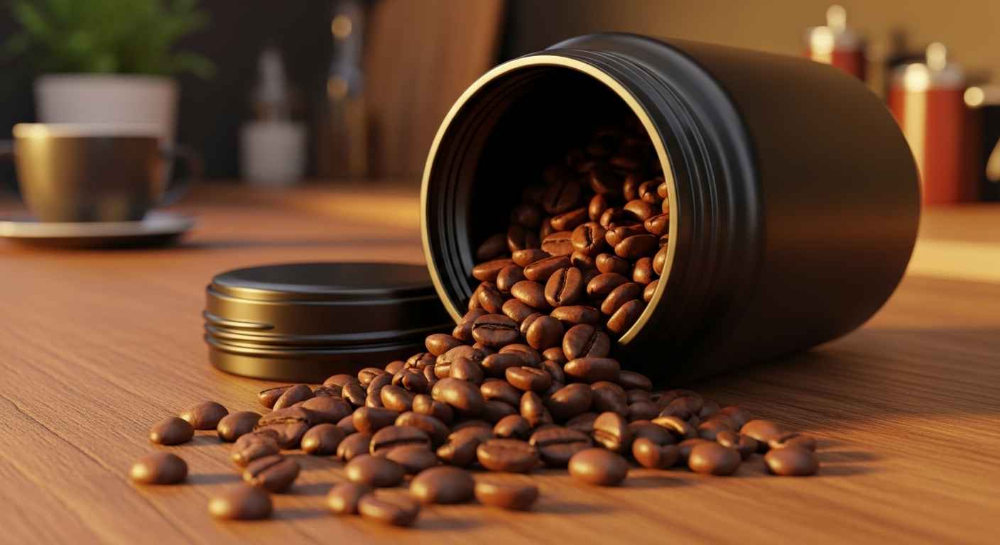 Airtight container with fresh coffee beans for blog post thumbnail