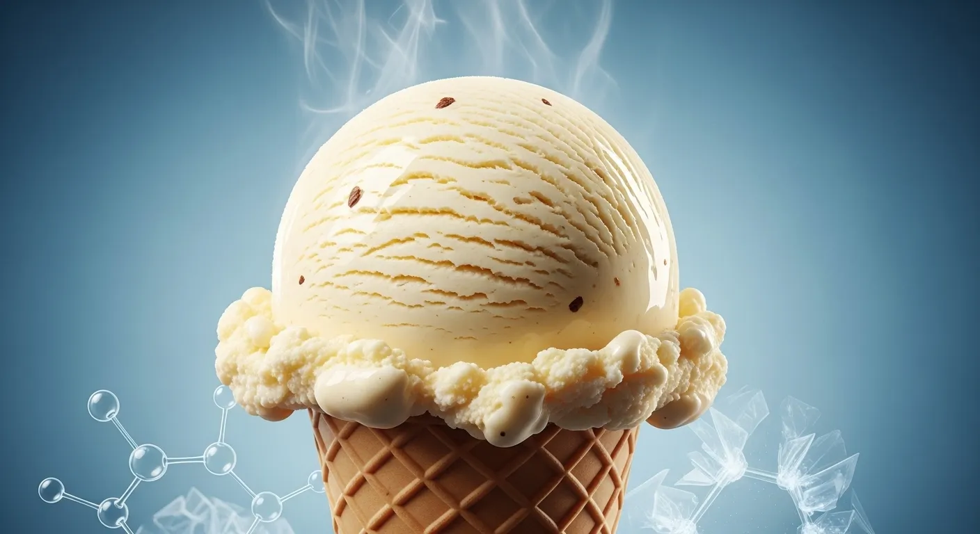 Close-up of creamy homemade vanilla ice cream scoop.