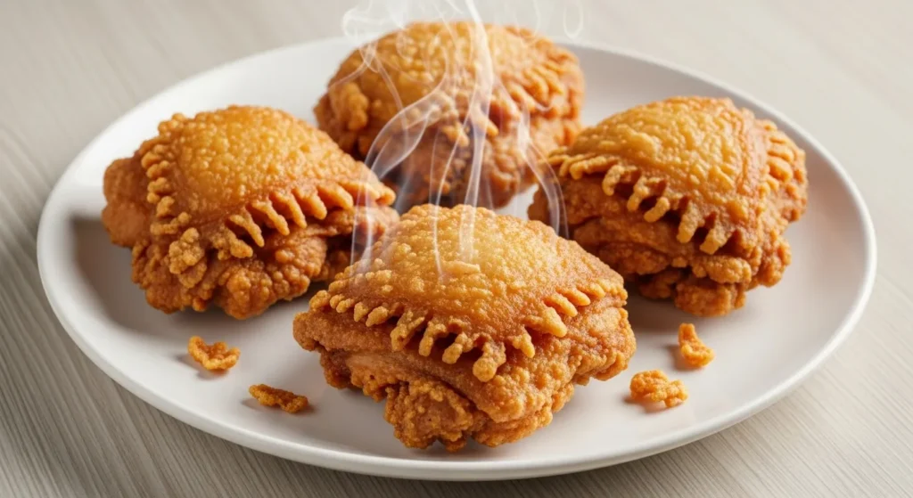 Plate of homemade fried chicken thighs.