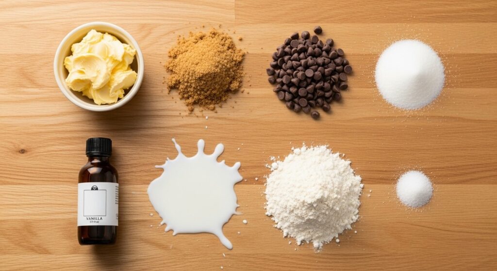 Ingredients for edible cookie dough laid out on a table.
