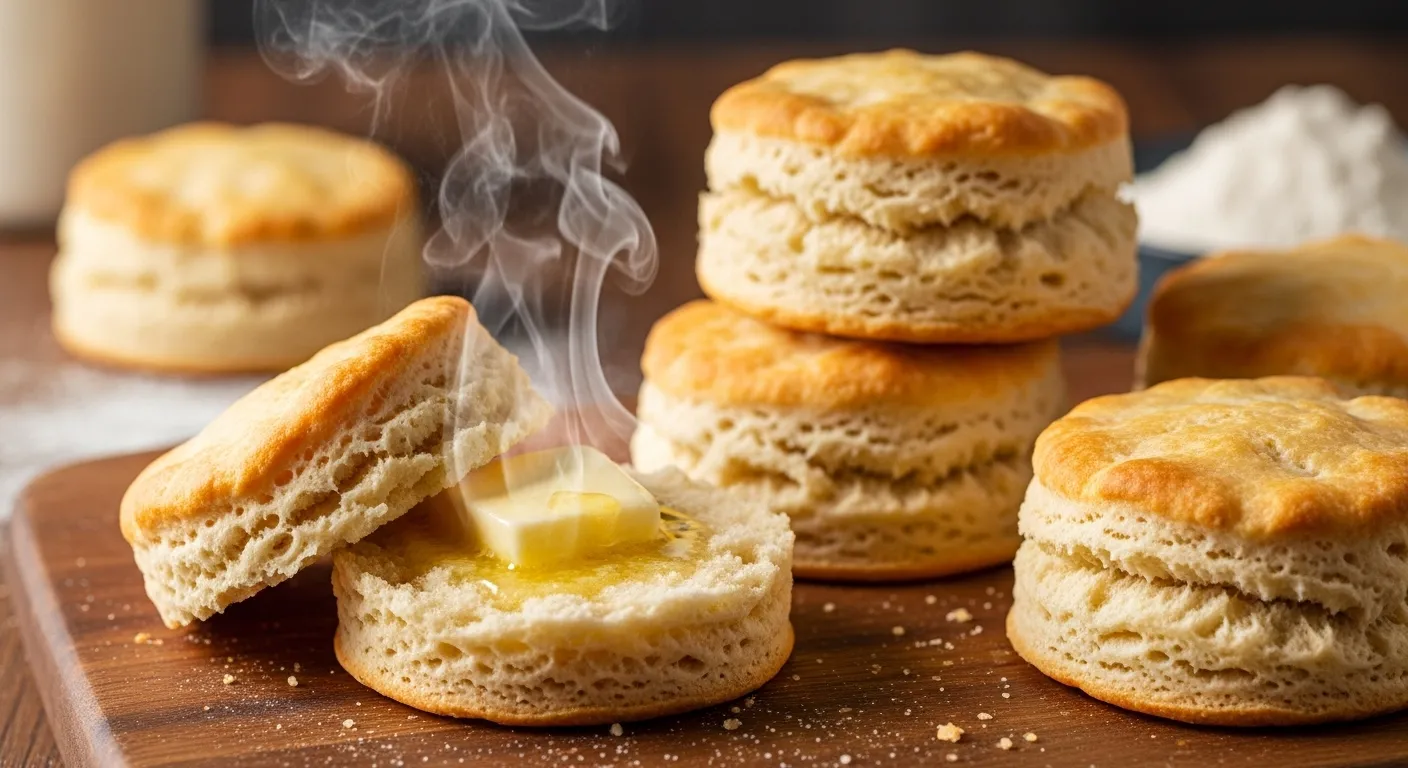 Golden fluffy buttermilk biscuits ready to eat.