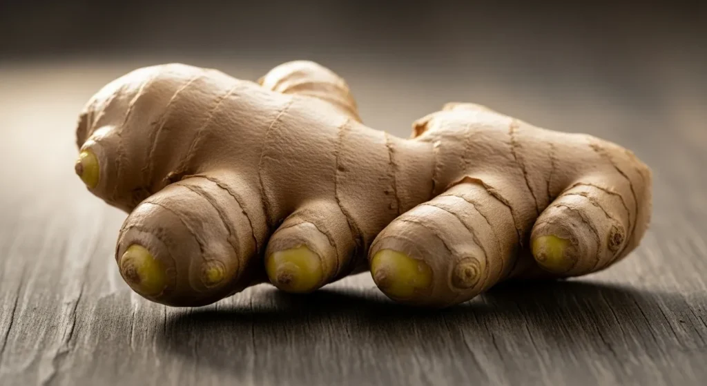 Close-up of fresh ginger with smooth skin.