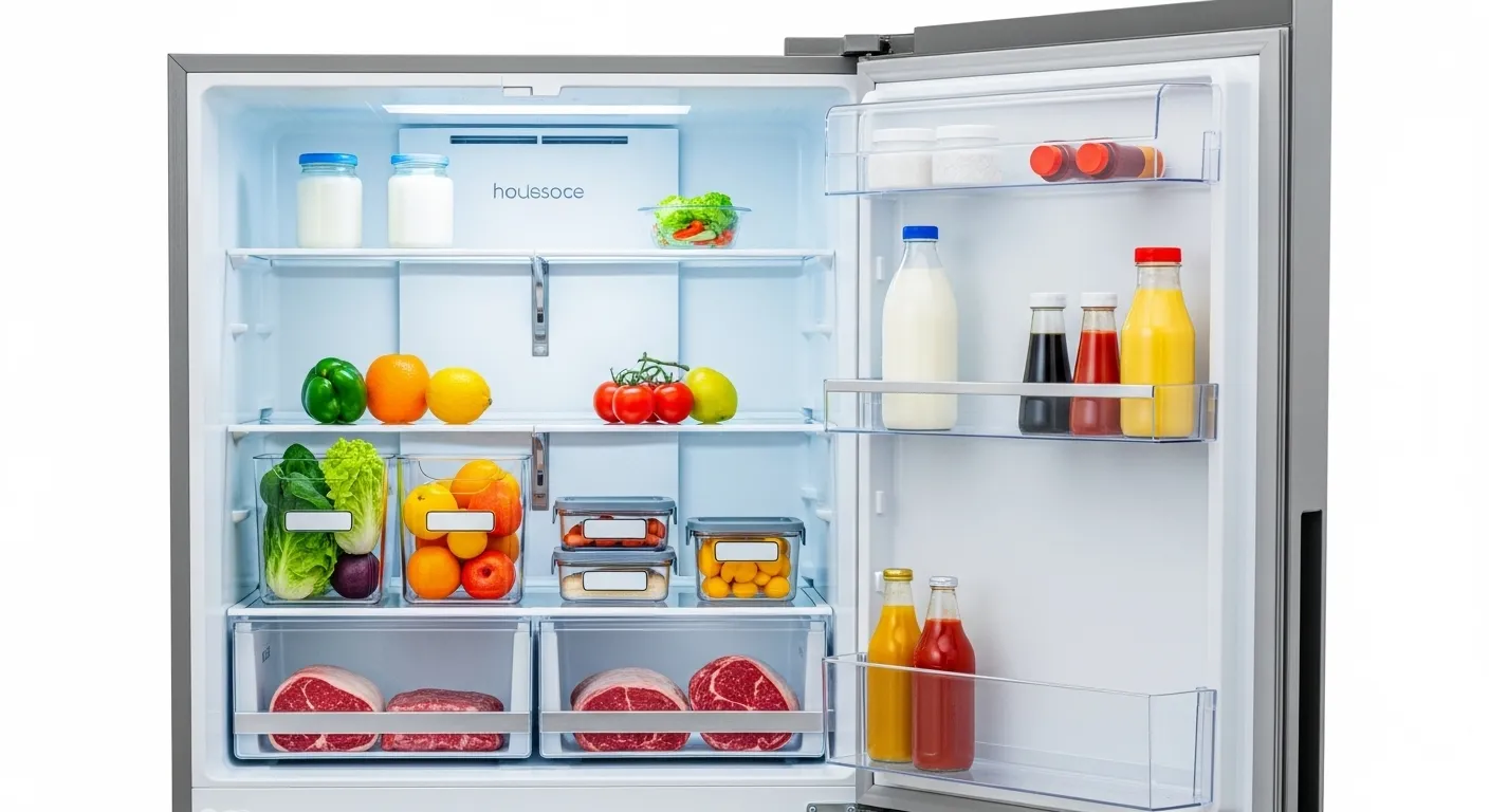 Clean and organized refrigerator shelves with fresh food