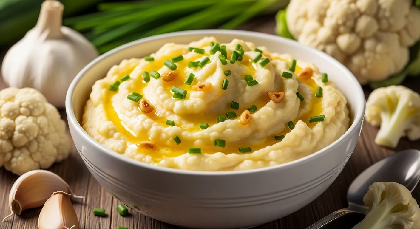 Thumbnail of creamy garlic mashed cauliflower in bowl.