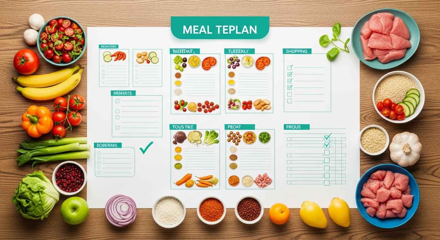 Eye-catching thumbnail of weekly meal plan with food icons