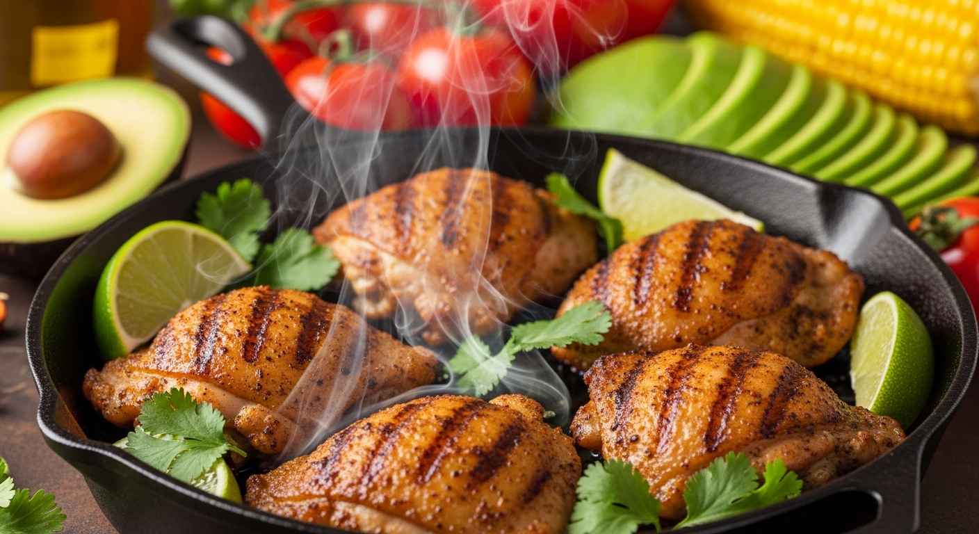 Juicy spiced Mexican chicken thighs close-up