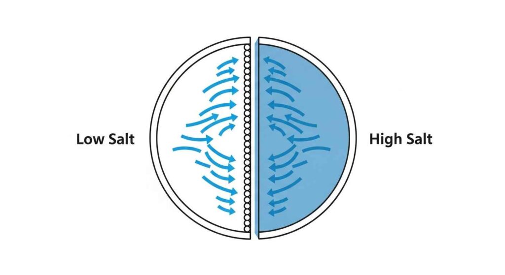 Simple diagram of osmosis in food cells.