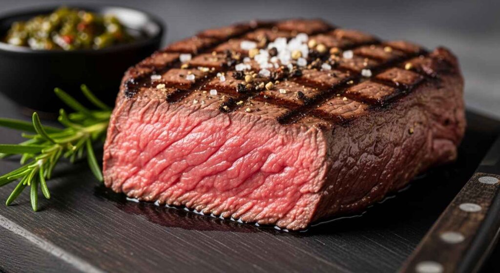 Cross-section of perfectly rested steak showing even moisture distribution