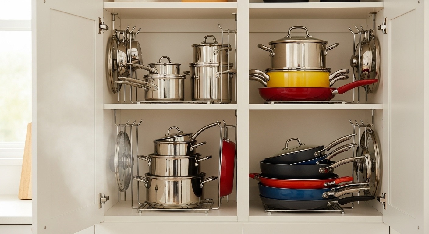 Thumbnail of organized kitchen pots and pans