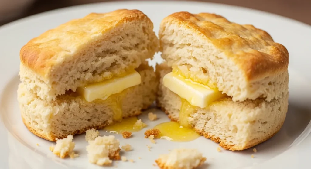 Serving of fluffy biscuit topped with melting butter.