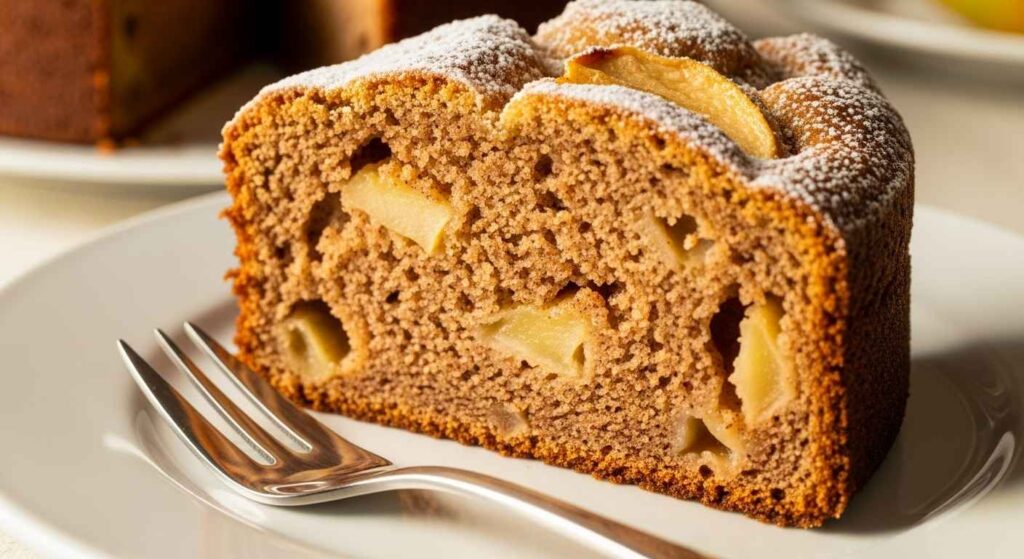 Piece of Amish apple cake with fork