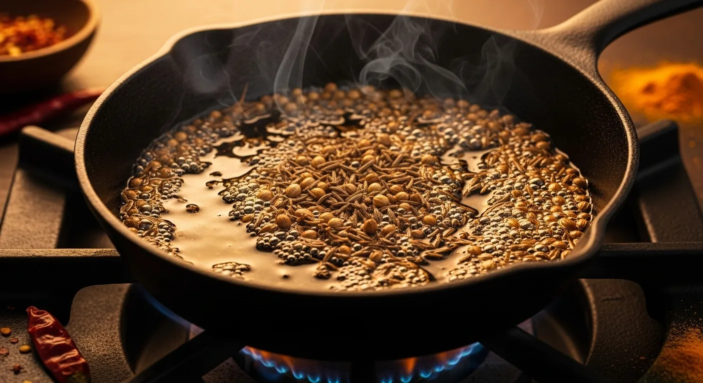 Thumbnail of spices blooming in hot oil.