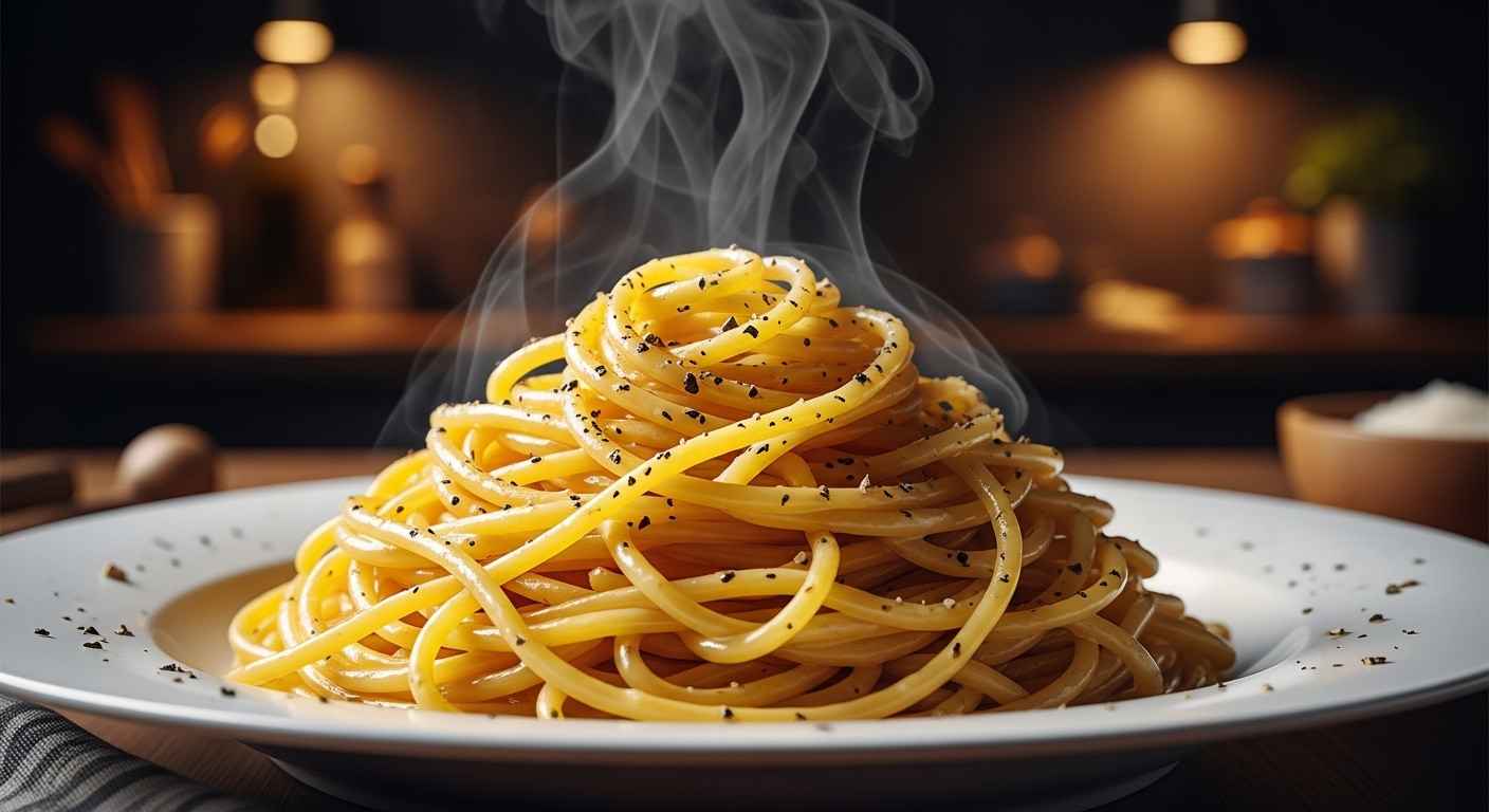 Thumbnail of creamy Cacio e Pepe pasta from Stanley Tucci recipe.