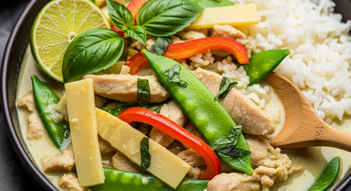 Thumbnail for easy Thai green curry with chicken recipe.