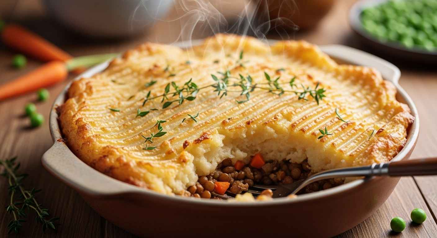 Thumbnail image of easy vegetarian shepherd’s pie with lentils.