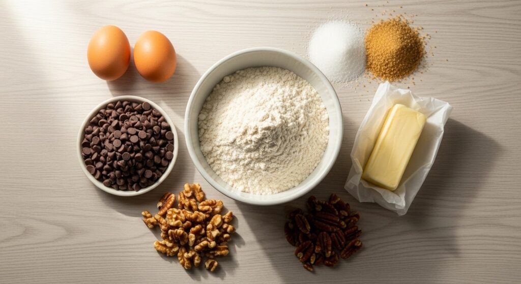 Ingredients for classic Toll House chocolate chip cookies