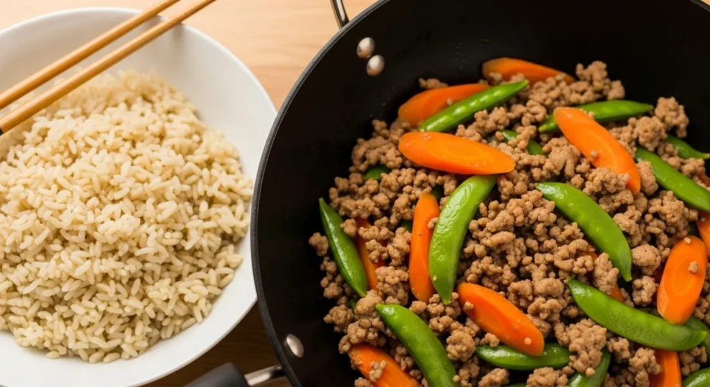 Lean turkey stir-fry with veggies and brown rice for muscle building.